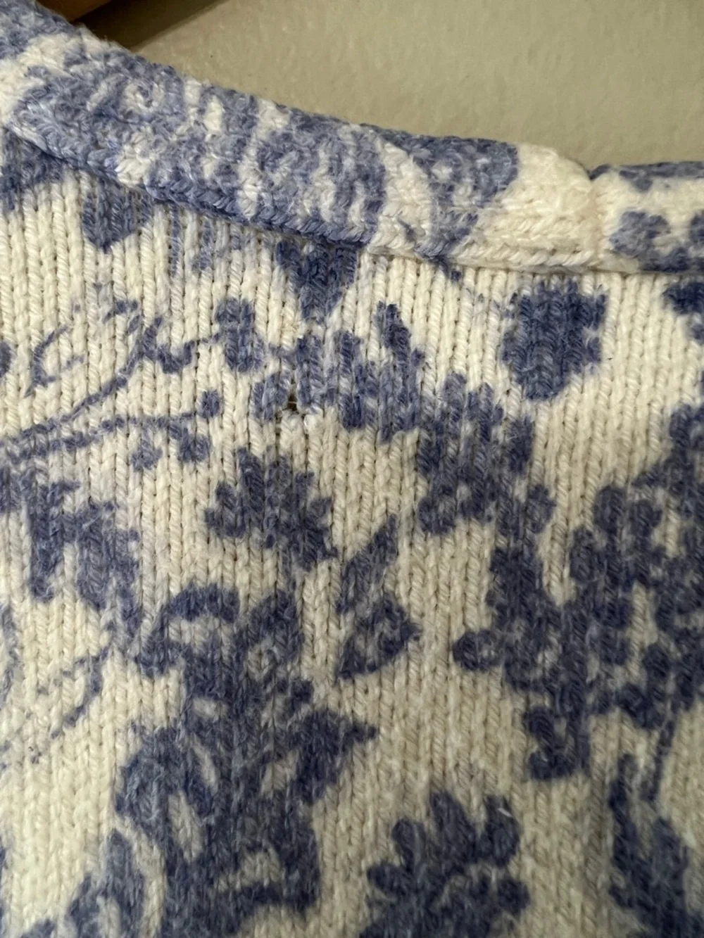 Blue Toile Floral Knit Sweater Cottagecore Romantic Grandmacore Soft Girl